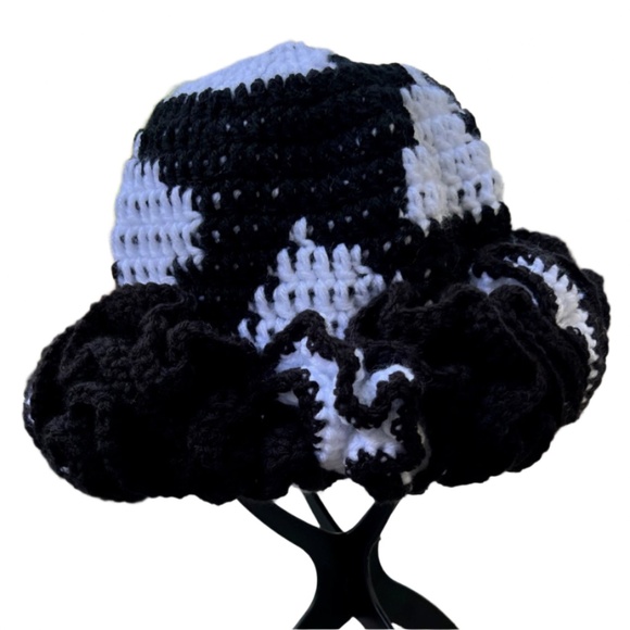 ThreadsByHannah Handmade Black and White Ruffle Hat - Picture 8 of 9